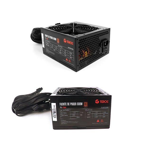 Fuente de alimentación TEROS TE-7160, ATX, 600W, 80 Plus Bronze, 100V-240VAC, CERTIFICADA